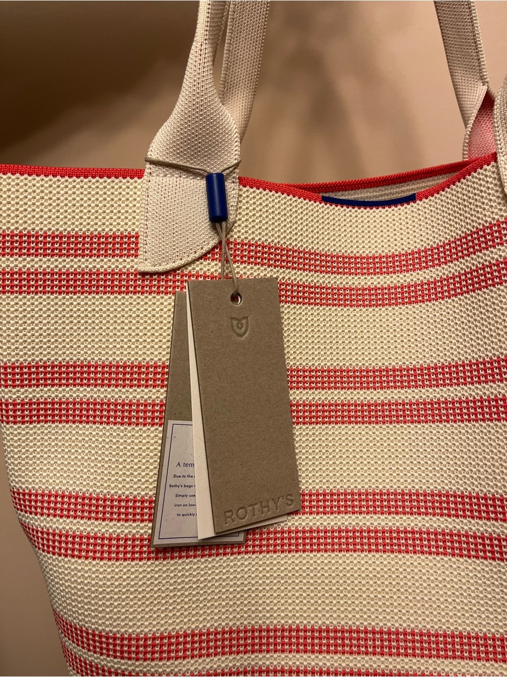 Rothy's Striped Lightweight Knit Tote Bag - Coral and Cream - Picture 6 of 7